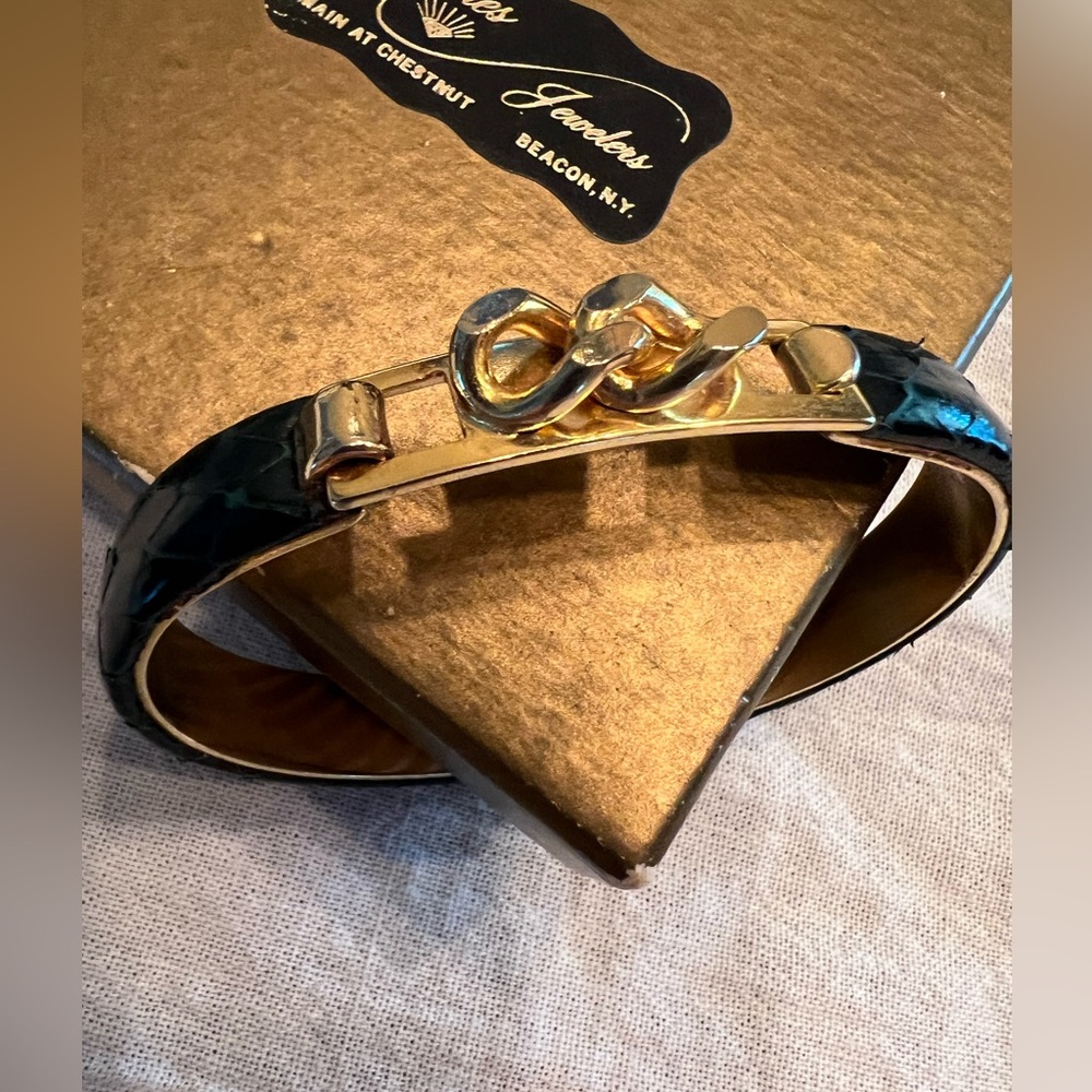 Vintage green real snakeskin cuff bracelet